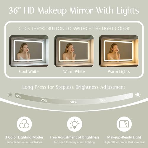 Aitjunz Vanity Desk with Mirror and Lights, 50” Modren Makeup Vanity with 35.43" Mirror and 5 Drawers, Makeup Table with Charging Station for Women and Girls, Bedroom (White) - color: White