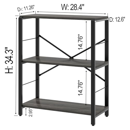 Industrial Small Bookshelf, 3 Tier Low Short Book Shelf, Metal and Wood Bookcase for Small Spaces, Bedroom Living Room, Dark Gray - color: Dark Gray, size: 3-Tier