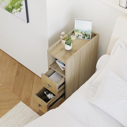 Nightstands Set of 2,Night Stand Bed Side Table with Storage Space,Wooden Bedside Table with Open Shelf,2 Drawers,End Table with Solid Wood Feet for Bedroom,College Dorm,Entryway (Natural) - color: Natural