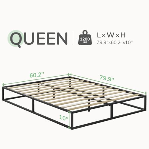 Novilla Queen Bed Frame, Metal Platform Bed Frame, Sturdy Metal Bed Frame, Wood Slats Support, No Box Spring Needed, Durable and Safe, Easy Assembly, Dark Black - color: Black, size: Queen