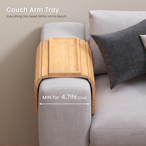 2 Pack Bamboo Folding Sofa Arm Tray with Anti-Slip Pad (Natural) | Couch Armrest Tray,Foldable Build, Space-Saving Storage, No Assembly, easy to clean, universal arm fit,Gift box - color: Natural