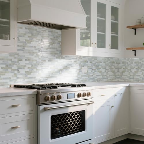 Art3d 10-Sheet Heavy-Duty Peel and Stick Backsplash, Waterproof Wall Tiles Stick on Kitchen Backsplash Living Space, Beige & White (Pack of 4) - color: Beige & White, size: 12 x 12 Inch (Pack of 4)