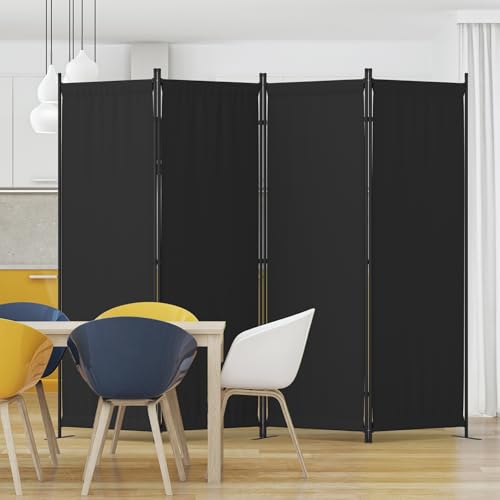 Folding Screen Room Divider 4 Panel for Room Separator 6FT | Non-wobbly 3 Metal Feet Partition Wall Divider as a Privacy Dressing Screen for Office Dorm Kitchen Children's Room,Black - color: Black, size: 4 Panel Basic