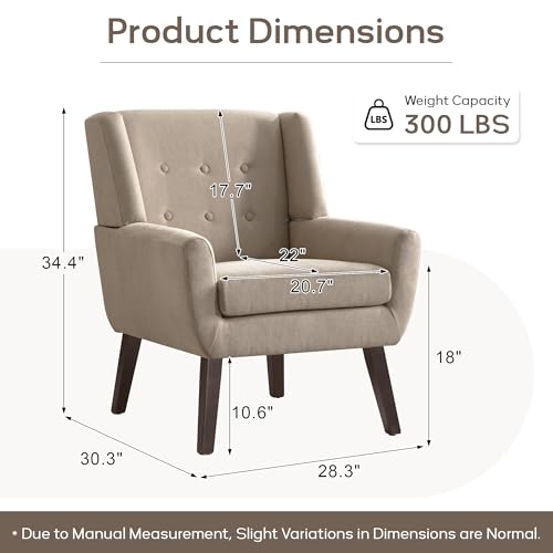 HUIMO Accent Chair for Living Room,Upholstered Button Linen Armchair Chair | Mid Century Modern Tufted Armchair with Fabric,Comfy Arm Chairs for Club Living Room Reading Bedroom,Waiting Room Khaki - color: Khaki