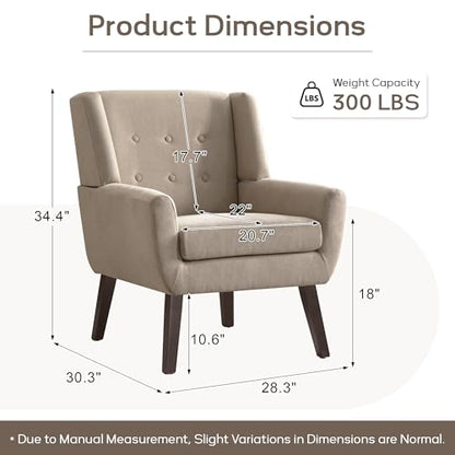 HUIMO Accent Chair for Living Room,Upholstered Button Linen Armchair Chair | Mid Century Modern Tufted Armchair with Fabric,Comfy Arm Chairs for Club Living Room Reading Bedroom,Waiting Room Khaki - color: Khaki