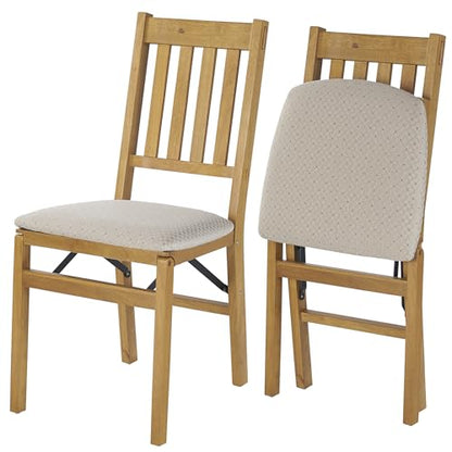 MECO Stakmore Arts and Craft Wooden Folding Chairs with Padded Seats, Set of 2 - No Assembly Foldable Dining Chairs, Steel Folding Mechanism, Upholstered Cushion, Space-Saving, Oak Frame - color: Oak