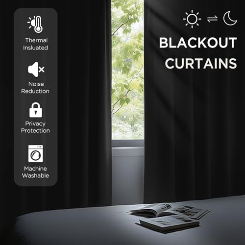CUCRAF Blackout Curtains 45 inches Long 2 Panels Set for Bedroom, Dark Grey Rod Pocket Room Darkening Curtain for Living Room, Thermal Insulated Window Drapes (W 52 x L 45 Inch) - color: Dark Grey, size: 52"W x 45"L (Pack of 2)