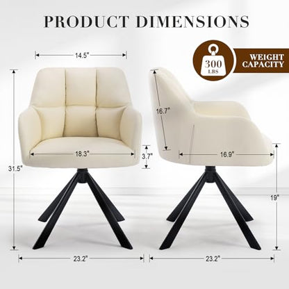 EALSON Comfy Leather Desk Chair Modern Computer Task Chair no Wheels Swivel Accent Chair with Mid Back Arm Chair for Living Room/Bedroom/Home Office, PU Beige - color: Beige