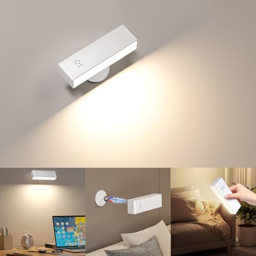 YiLaie LED Wall Sconce, Wall Mounted Lamp with 4000 mAh Battery Operated Wall Sconce Touch Controls & Brightness Adjustment, 360° Rotate Cordless Battery Wall Lamps for Bedroom, BedsideReading-White - color: White, size: 1Pack-Touch Control