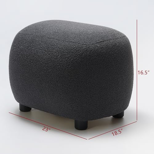 KINWELL Round Boucle Upholstered Ottoman Chair Seat Footstool, Dark Gray | Easy Assembled Modern Soft Sofa Couch Loveseat Chair Footrest, Extra Seating for Bedroom Entryway, 18.5" D x 23" W x 16.5" H - color: Dark Grey