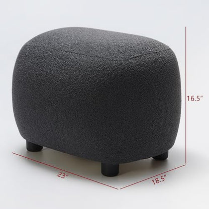 KINWELL Round Boucle Upholstered Ottoman Chair Seat Footstool, Dark Gray | Easy Assembled Modern Soft Sofa Couch Loveseat Chair Footrest, Extra Seating for Bedroom Entryway, 18.5" D x 23" W x 16.5" H - color: Dark Grey
