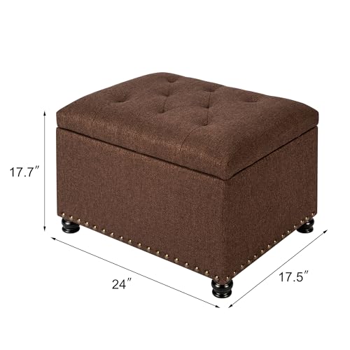 Ottoman with Storage,24" Fabric Ottoman Foot Rest with Hinged Lid Small Rectangle Upholstered Tufted Foot Stools Ottomans for Bedroom Living Room Entryway,Coffee Brown - color: Coffee Brown