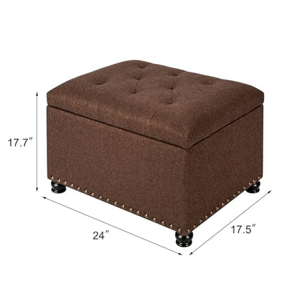 Ottoman with Storage,24" Fabric Ottoman Foot Rest with Hinged Lid Small Rectangle Upholstered Tufted Foot Stools Ottomans for Bedroom Living Room Entryway,Coffee Brown - color: Coffee Brown