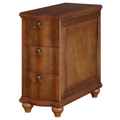 Tribesigns Wood Narrow End Table, Fully Assembled Walnut Nightstand | 3-Drawers Slim Side Table for Bedside, Small Spaces, Living Room, Bedroom, No Assembly Required - color: Walnut Brown