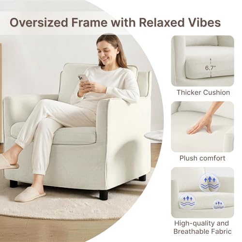 KISLOT, Upholstered Barrel Accent Chair, Cream White | Modern Single Sofa, Living Room, Bedroom, Reading Spaces, Office