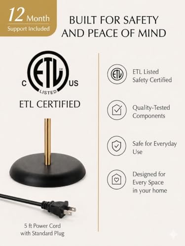 HarvestLand Halo Brass Floor Lamp with Adjustable Reading Light | Adjustable reading light, solid metal base, E26 bulb compatible. - color: Black Brass
