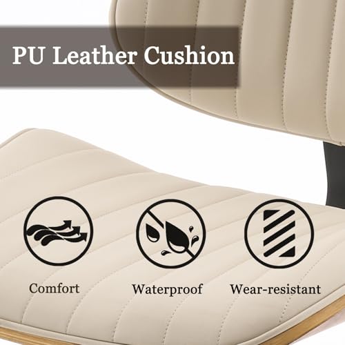 Drafting Chair for Standing Desk, Armless Tall Office Chair with Bentwood Backrest, Adjustable Height, Footrest Ring and Swivel Seat, PU Leather (Ivory) - color: Ivory