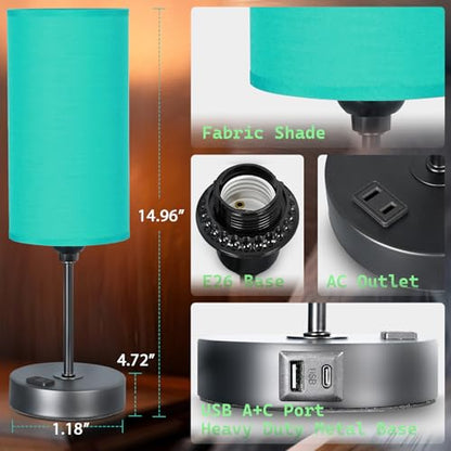 Table Lamp with USB Port - Teal Desk Lamp, Green Touch Lamp, Bedside Lamps, 3 Way Dimmable Small Lamps for Bedroom, Nightstand, Nursery, Dorm, Home, Office, Black Base+ Green Lampshade - color: Green
