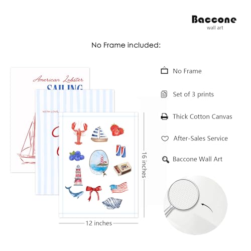 Baccone Coastal Wall Art Preppy Aesthetic Wall Decor Trendy East Coast Wall Art Watercolor Sailboat Prints Vintage Beach Pictures Coastal Poster for Living Room Bedroom 12x16 Inch Unframed Set of 3 - color: East Coast Prints, size: 12x16 Inch Unframed