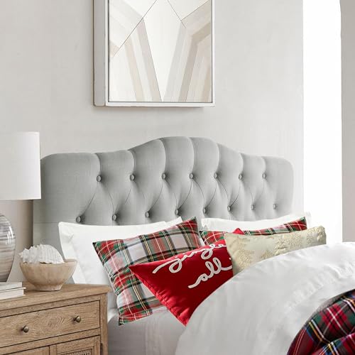 Rosevera Givanna Adjustable Height Headboard with Linen Upholstery and Button Tufting for Bedroom, Queen, Light Gray - color: Light Gray, size: Queen