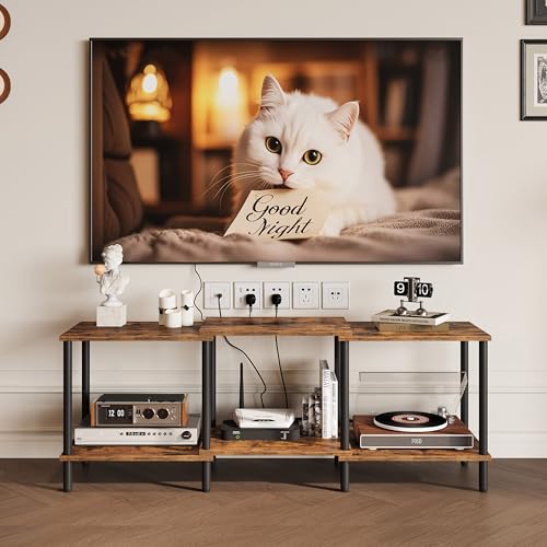TV Stand, Entertainment Center, Industrial TV Media Console Table with Open Storage Shelves, 2 Tier TV Cabinet for Living Room, Bedroom LTS107RB - color: Rustic Brown