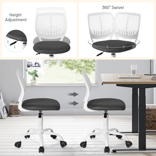 FurnitureR Students Cute Desk Chair Ergonomic for Teens Boys Girls Youth Low-Back Armless Study Writing Swivel Mesh Seating with Adjustable Height for Home Office Living Room Bedroom School - color: Black/Grey