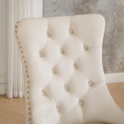 KEIKI Upholstered Velvet Dining Chair, Mid-Century Tufted Accent Seat | with Golden Solid Wood Legs for Dining Room Kitchen Room, Milk White - color: Milk White
