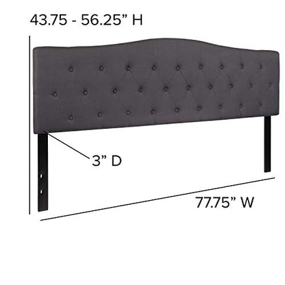 EMMA + OLIVER Dark Gray King Tufted Headboard | Adjustable Bed Rail Slots, Fabric Upholstered - color: Dark Gray, size: King