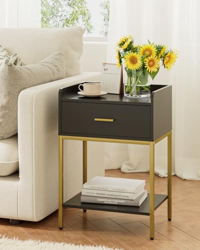 Masupu Nightstand,Bedside Table 3-Tier Modern Night Stand with Storage Drawer and Shelf,Small End Side Table for Bedroom,Living Room,Black (Without Outlet, Black) - color: Black