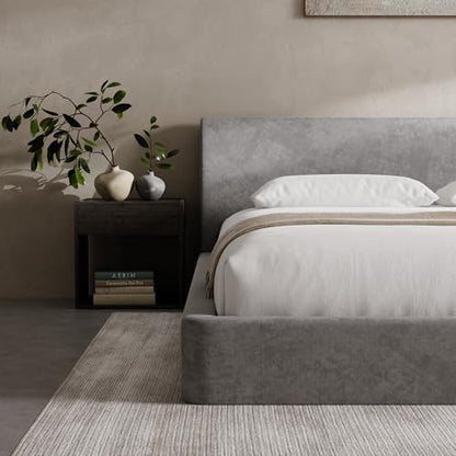 RECCI AirFrame King Upholstered Bed Frame with Ergonomic Angled Headboard | Ergonomic Angled Headboard, 360° Soft Foam Surround, Low Profile Cloud Bed Frame, No Box Spring Required, Easy Assembly - color: Moon Grey, size: King
