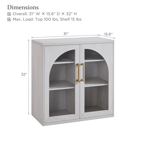 Glass Arched Door Sideboard Buffet Cabinet Set of 2, White | Modular, Multi-Compartment Storage, Adjustable Shelf, Soft Close Hinges, Freestanding, for Dining Room, Living Room - color: White