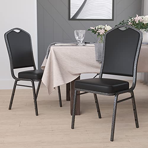 Flash Furniture Hercules Crown Back Stackable Banquet Chair, Silver, 4-Pack | Silver Vein Frame, Vinyl Upholstery - color: Black Vinyl/Silver Vein Frame, size: Set of 4