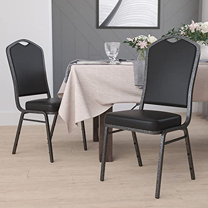 Flash Furniture Hercules Crown Back Stackable Banquet Chair, Silver, 4-Pack | Silver Vein Frame, Vinyl Upholstery - color: Black Vinyl/Silver Vein Frame, size: Set of 4