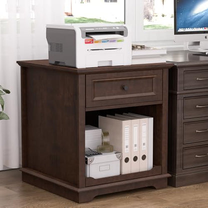 Lateral File Cabinet 3 Drawer File Cabinet with Charging Station, Wood Lateral Filing Cabinet, Printer Stand with Open Adjustable Storage Shelves for Home Office, Cherry - color: Cherry