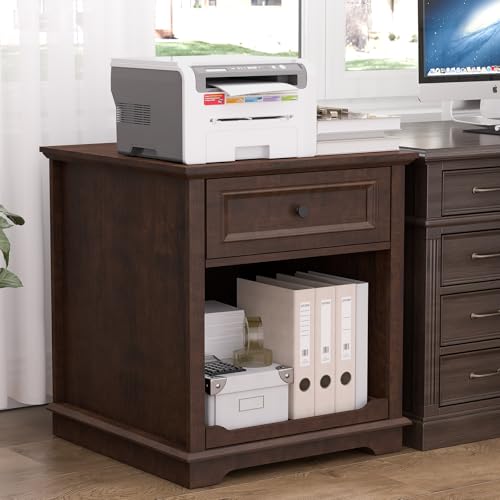 Lateral File Cabinet 3 Drawer File Cabinet with Charging Station, Wood Lateral Filing Cabinet, Printer Stand with Open Adjustable Storage Shelves for Home Office, Cherry - color: Cherry