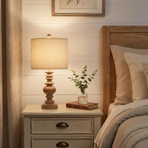 20” Small Traditional Table Lamps Set of 2 for Bedroom, Farmhouse Resin Bedside Lamps for Night Stands, Rustic Light Brown Lamps for Living Room Side Table Ideal for Compact Spaces