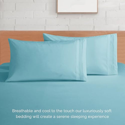 Elegant Comfort Luxury Soft 1500 Premier Egyptian 4-Piece Premium Hotel Quality Wrinkle Resistant Coziest Bedding Set, All Around Elastic Fitted Sheet, Deep Pocket up to 16inch, King, Aqua - color: Aqua, size: King