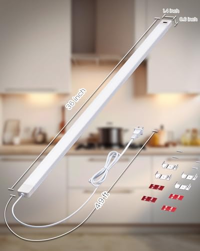 MYPLUS 36 Inch Under Cabinet Lights with Hand Wave 4000K Plug in Kitchen | Hand Wave Sensor,Dimmable,CRI>90,110V,750 Lumen,10W,Bright Counter,Shelf,Above the Sink - color: 4000K-Natural White, size: 36inch-1Pack