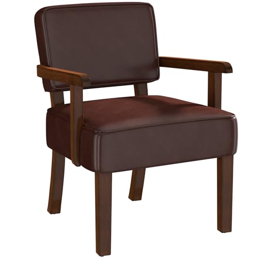 Faux Leather Accent Chair, Mid Century Armchair with Wood Frame | Living Room Chairs with Soft Thicken Cushion,Comfy Reading Chair for Bedroom,Waiting Room,Home Office,Easy Assembly,Cherry - color: Faux Leather Cherry, size: One Chair