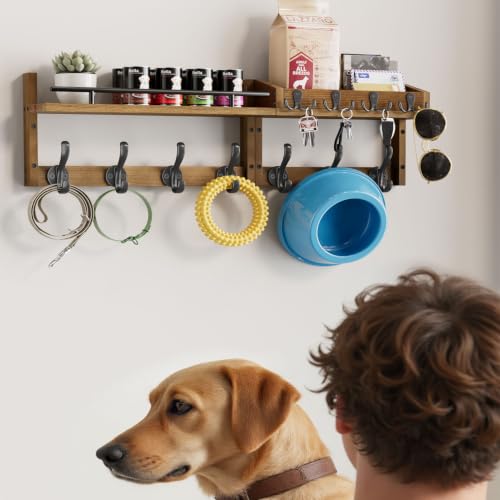29 inch Coat Rack Wall Mount with Shelf, Entryway Wall Shelf with Hooks, Heavy Duty Coat Hanger Wall Mount with Key Holders and Mail Organizer for Living Room, Bedroom, Brown - color: Brown