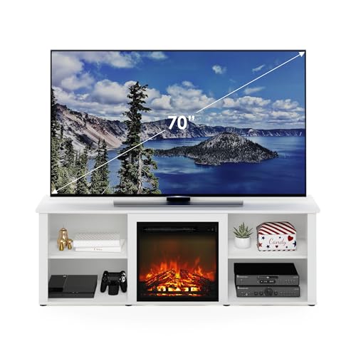 Furinno Classic 70 Inch TV Stand with Fireplace, Solid White - color: Solid White, size: 70-Inch Classic