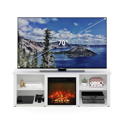 Furinno Classic 70 Inch TV Stand with Fireplace, Solid White - color: Solid White, size: 70-Inch Classic