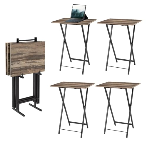 Folding TV Tray Table with Stand, Set of 4 Small Table, TV Dinner Table, Snack Tray Table Set, Portable Foldable Desk, Sofa Side Table, TV Tray Table for Couch, Living Room, Small Space - color: Crabapple in Autumn