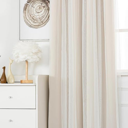 INLINAS Blackout Curtains with Sheer Overlay, Beige, 52x72 Inches | Grommet Top Double Layer Curtains for Bedroom and Living Room Thermal Reduction Light Blocking and Energy Saving, Set of 2 - color: Beige, size: 52"W x 72"L (Pack of 2)