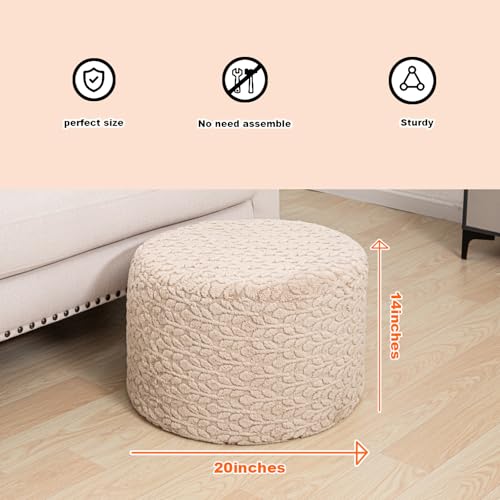 Poofieotto Pouf Ottoman Footstool 20x20x14In Couch Footrest Light Coffee | All-One Foam Pouf, Ottoman Coffee Table,Couch Foot Rest,Chair Footrest,Remov. Cover, Perfect for Living Room, Bedroom & Dorm - color: Light Coffee