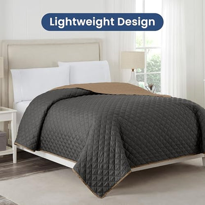 Martex Reversible Coverlet, Full Queen, Graphite/Khaki | Lightweight, Durable, Soft, Easy Care, Reversible - color: Graphite/Khaki, size: Full/Queen