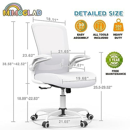 Mimoglad Ergonomic High Back Mesh Office Chair, Adjustable Lumbar Support, Thickened Seat Cushion - color: Ivory White