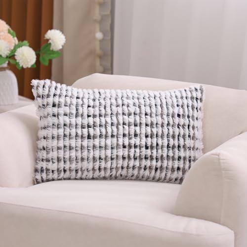 LUOYEHK Boho Throw Pillow Covers 12x20 Inch Set of 2 Chenille Tufted Pillowcase Farmhouse Neutral Cushion Covers for Couch Sofa Bed Living Room, Black Gray - color: Black Gray, size: 20" x 12" (Pack of 2)