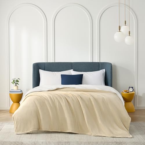 Casual Living Queen Sherpa Blanket, Reversible Fleece, 90" x 90", Beige | Cozy Sherpa Reverse, Oversized Coverage, Hypoallergenic, OEKO-TEX Compliant, Machine Washable, Plush Fleece Face - color: Beige, size: Full/Queen 90 x 90-inch