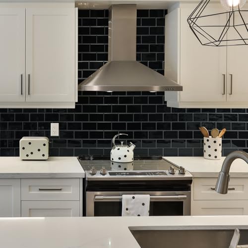 STICKGOO Subway Tile Peel and Stick Backsplash, Thicker Design 12" x 12" Stick on Backsplash Tiles for Kitchen, Bathroom, Wall Tile (10 Sheets, Black with Grey Grout) - color: Black With Grey Grout